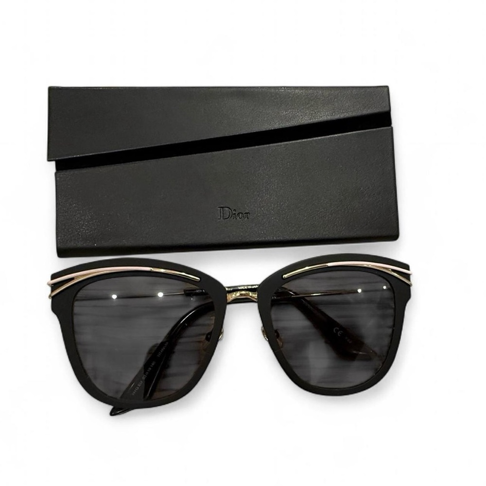 Christian Dior Black & Gold Cat-Eye Sunglasses • Like New • Full Set - Picture 2 of 4